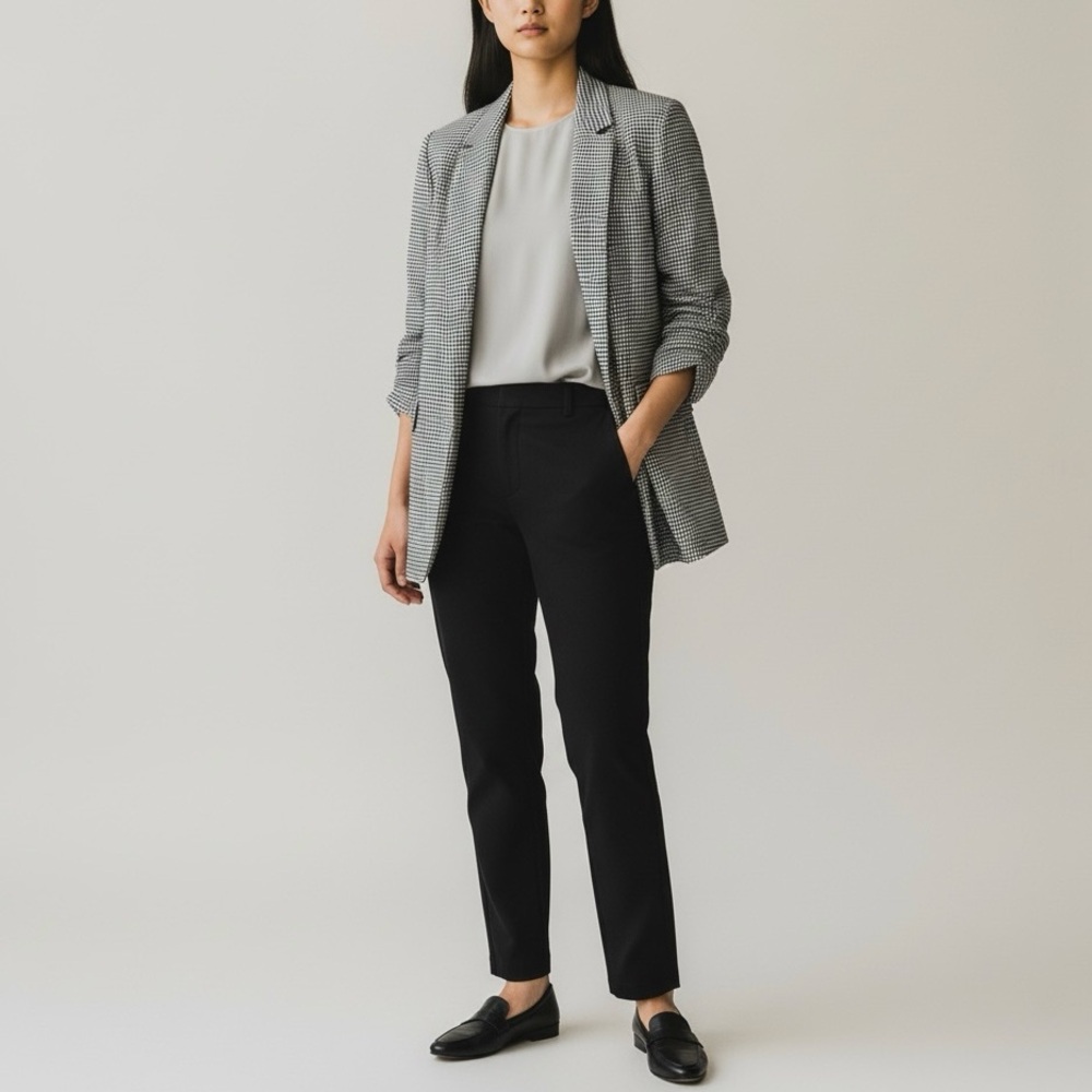 Rachel Zoe Houndstooth Ruched Sleeve Blazer Women’s XL Black White